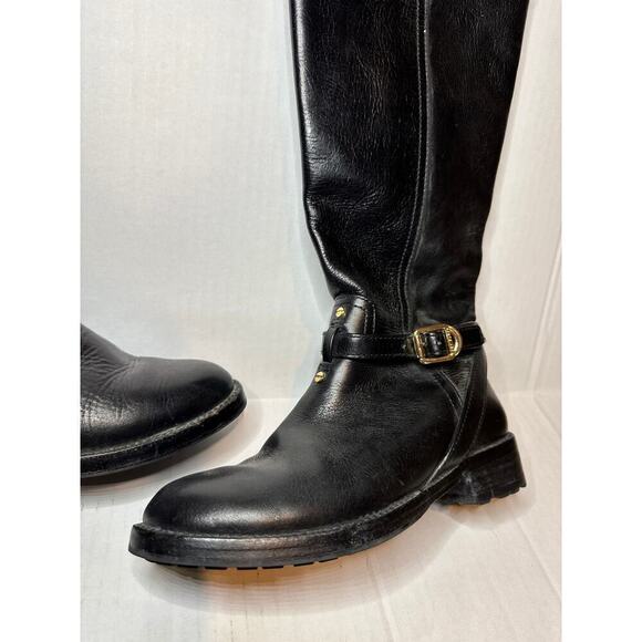 Tory Burch Size 5.5 Logo Tall Side Zipper Riding Boot Black Leather Quiet Luxury - Picture 6 of 12